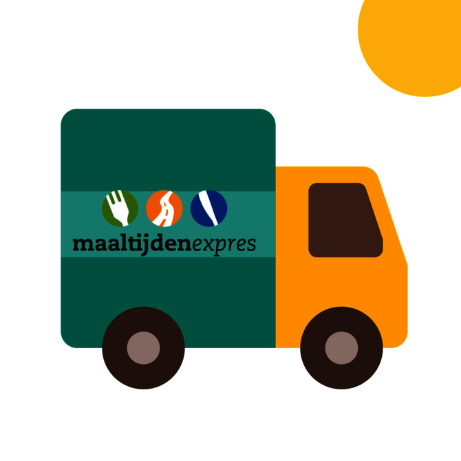 Illustratie van vrachtwagen met logo maaltijdenexpres