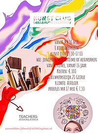 Flyer De Kunst club met informatie over de bijeenkomsten