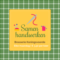 Illustratie van naald en draad met tekst samen handwerken