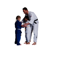 Foto van twee kinderen en instructeur judo Team Coolen
