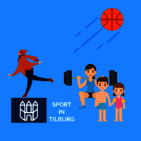 Illustratie van verschillende sporten met logo van gemeente Tilburg 