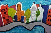 Foto van een kleurrijk schilderij van cursist schilderclub Renoir