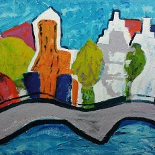 Foto van een kleurrijk schilderij van cursist schilderclub Renoir