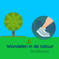Illustratie van park, wandelschoen en tekst wandelen in de natuur