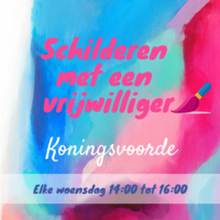 Illustratie met schilderdoek en kwast met tekst Schilderen met een vrijwilliger