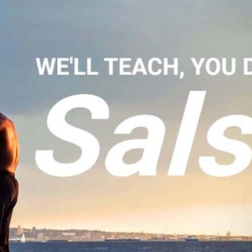 Foto van website met tekst: We'll teach, you dance Salsa'