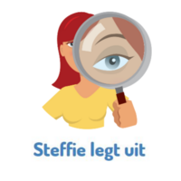 Afbeelding van meisje met loep in haar hand en de tekst Steffie legt uit
