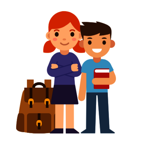 Illustratie van jongen en meisje met schooltas