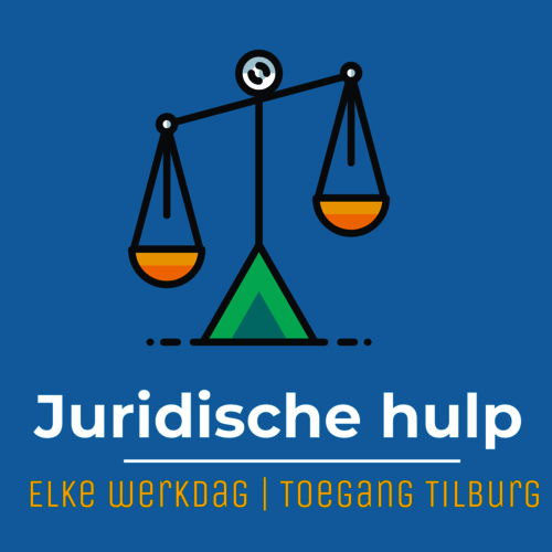 Illustratie van weegschaal justitie met tekst: juridische hulp elke werkdag