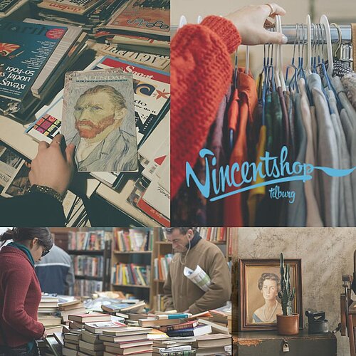 Beeld van een krinngloopwinkel (boeken, kledingen en meubels)