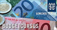 Afbeelding van eurobiljetten en kleingeld met het logo van de Gemeente Tilburg
