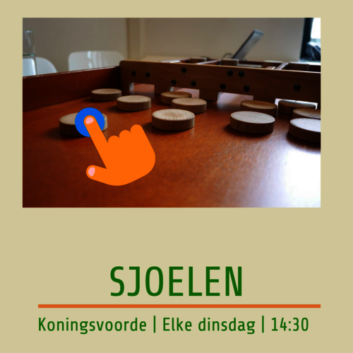 Foto van sjoelbak met tekst Sjoelen in Koningsvoorde elke dinsdag