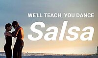 Foto van website met tekst: We'll teach, you dance Salsa'