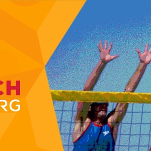 Afbeelding van 2 personen die Beachvolley spelen met het logo Beach Tilburg