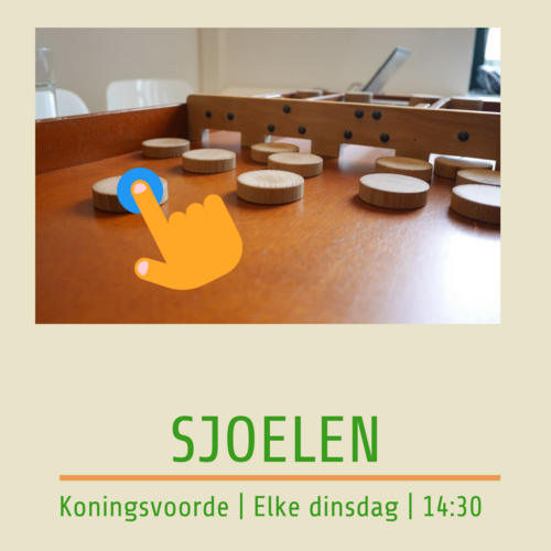 Foto van sjoelbak met tekst Sjoelen in Koningsvoorde elke dinsdag